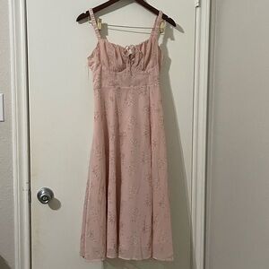 Windsor Pink Floral Ruffled Midi Dress - Tie Front - Size S